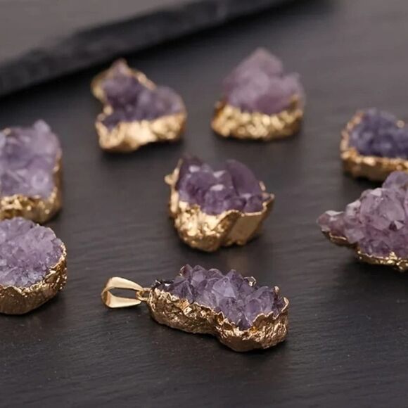 1pc Natural Irregular Amethyst Rock Pendant Healing Crystal Gemstone - Picture 7 of 11